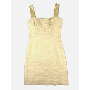 VTG Candela‎ NYC Dress M Gold 100% Silk Tiered Formal Knee Length Event Wedding